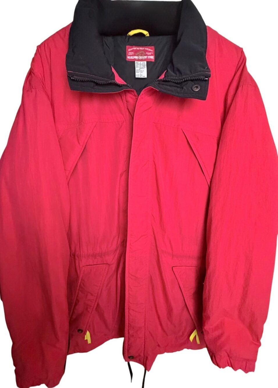 Marlboro Country Store Down Jacket Men's L Red Black Hooded Insulated